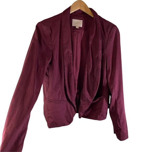 LOFT Women's Open Front Blazer Jacket Burgundy Size Small Career Office Siren - Picture 3 of 7